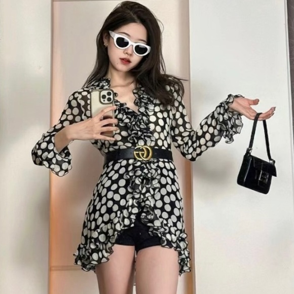 New Zara Ruffled Polka Dot Blouse / Dress - 8039/056 - Picture 2 of 13